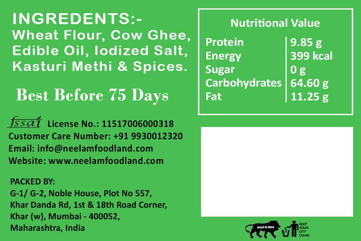 Whole Wheat Cow Ghee Methi Khakhra 250 Gm