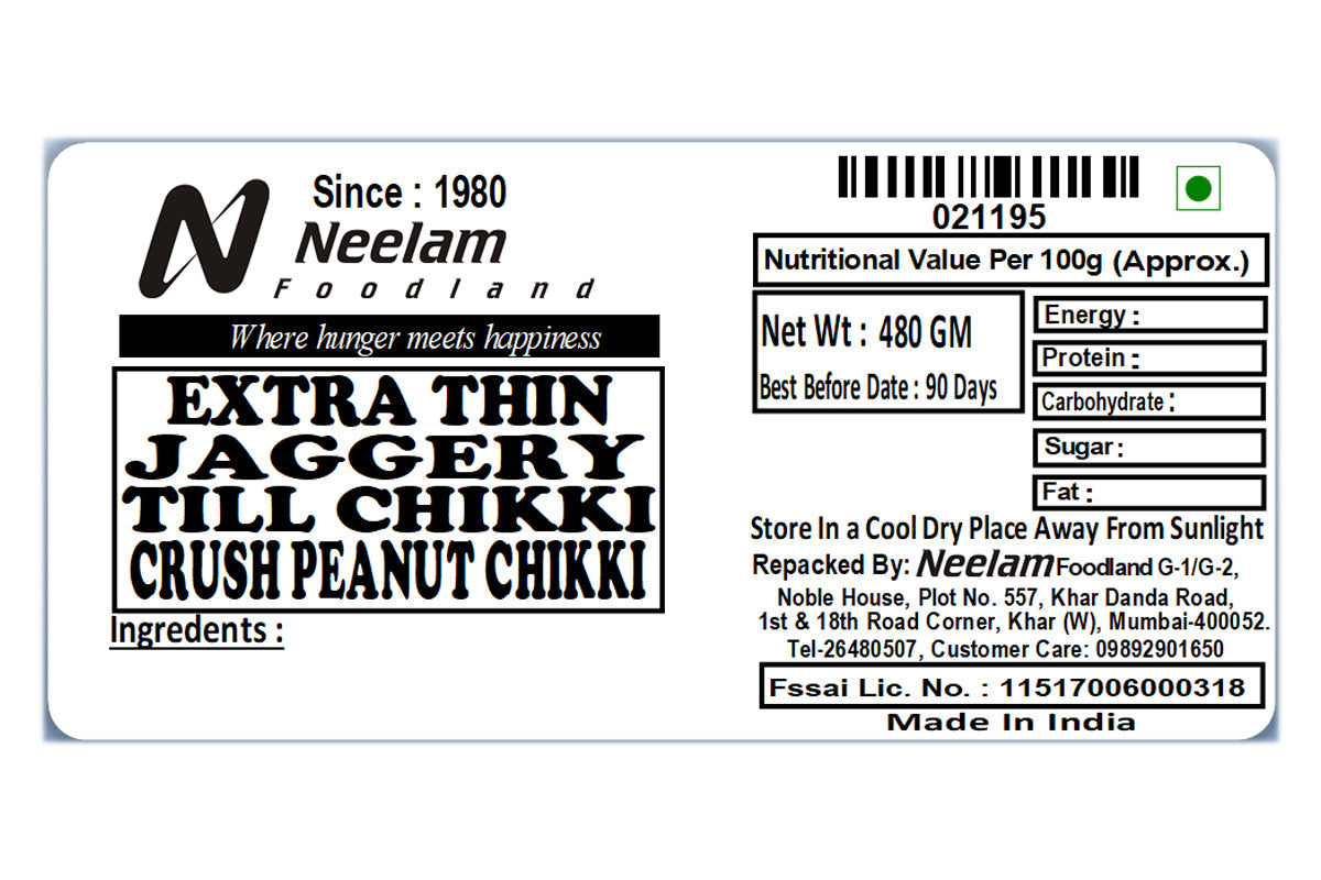 Extra Thin Jaggery Crush Peanut Till Chikki 480 Gm