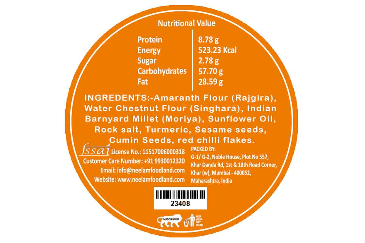 Gluten Free Farali Jeera Chilly Bhakri 200 Gm