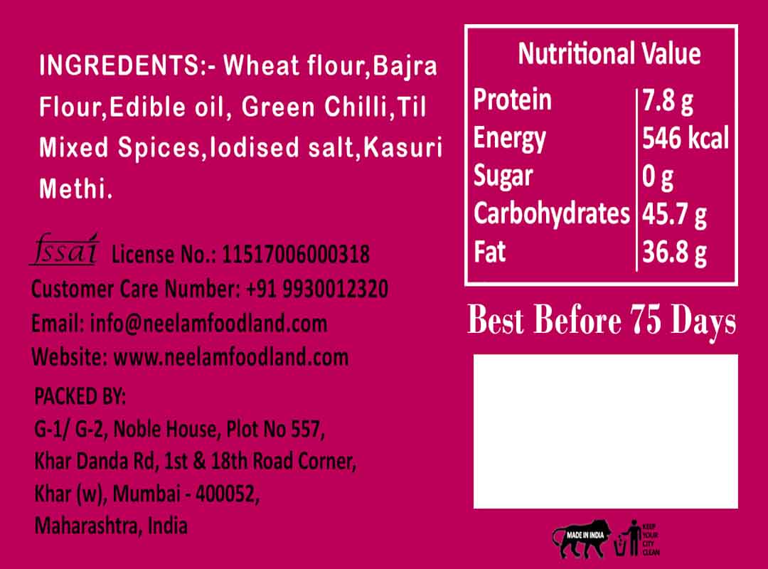 Whole Wheat Bajra Methi Khakhra Mini 200 Gm