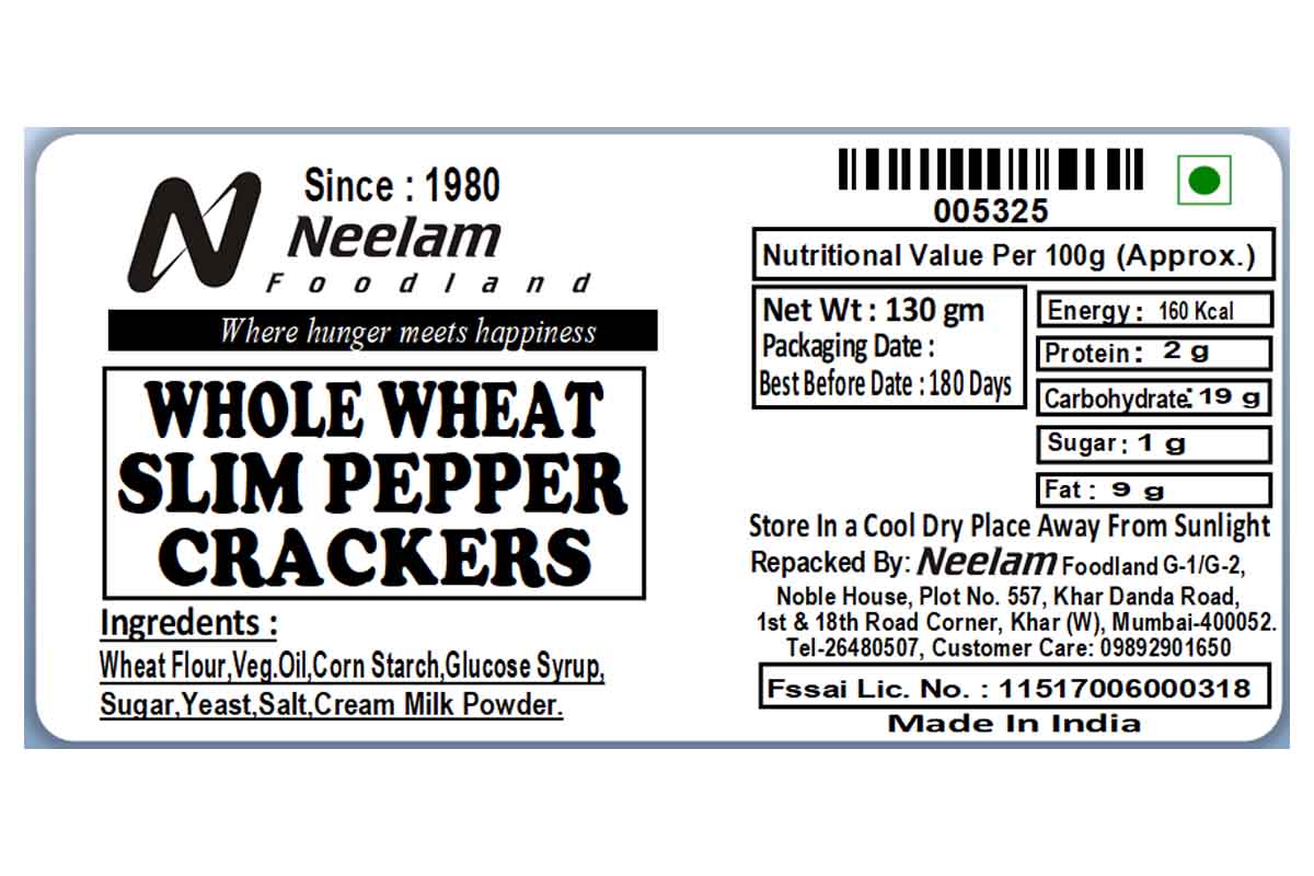 Whole Wheat Slim Pepper Crackers 130 Gm