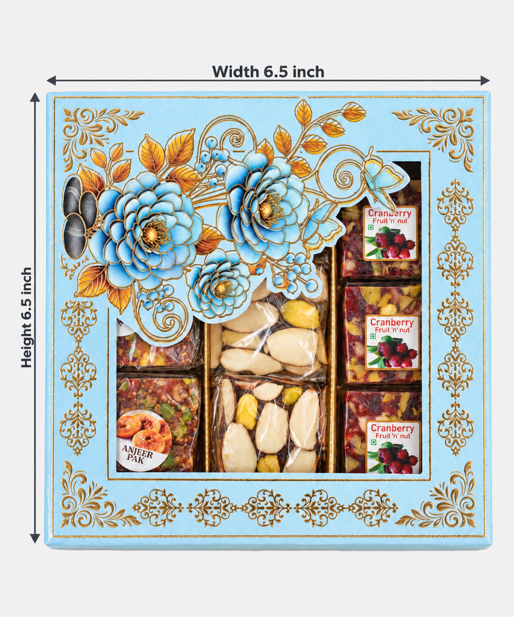 Royal Blue Floral Diwali Sweet Treasures Box 350 Gm