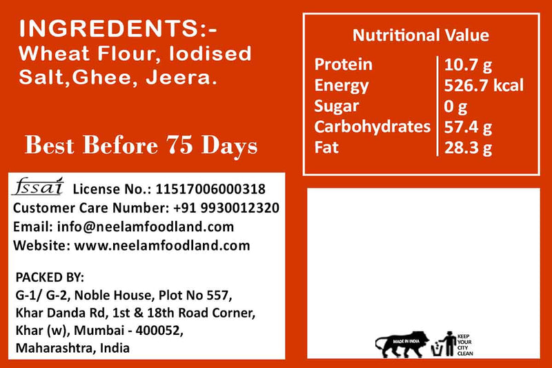 WHOLE WHEAT NYLONE JEERA KHAKHRA 250 GM