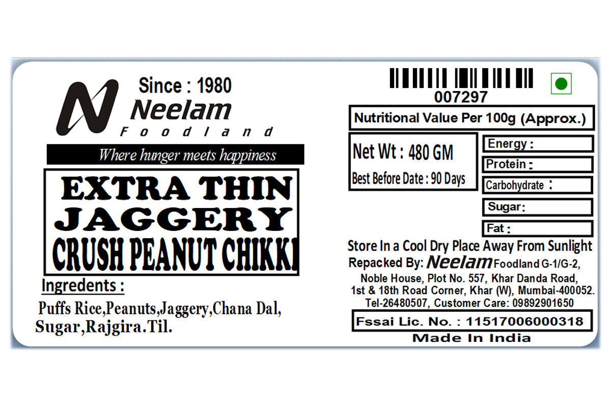 Extra Thin Jaggery Crush Penut Chikki 480 Gm