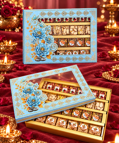 Royal Blue Floral Diwali Sweet Treasures Box 1.200 Kg