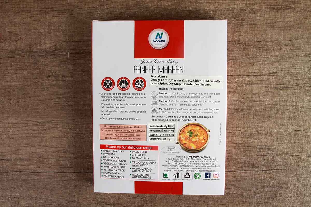 Neelam Jain Paneer Makhani Heat & Eat 285 Gm