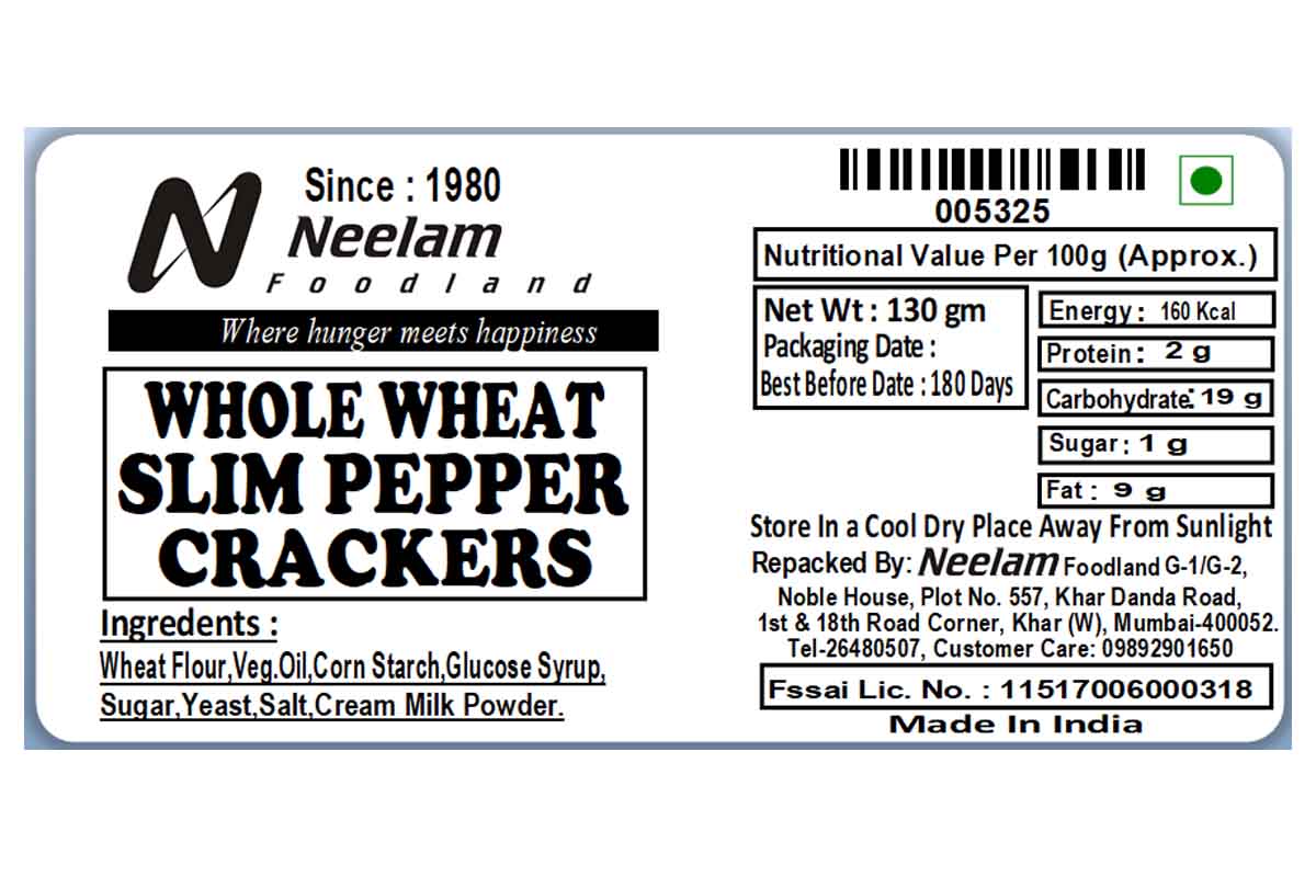 WHOLE WHEAT SLIM PEPPER CRACKERS 130 GM