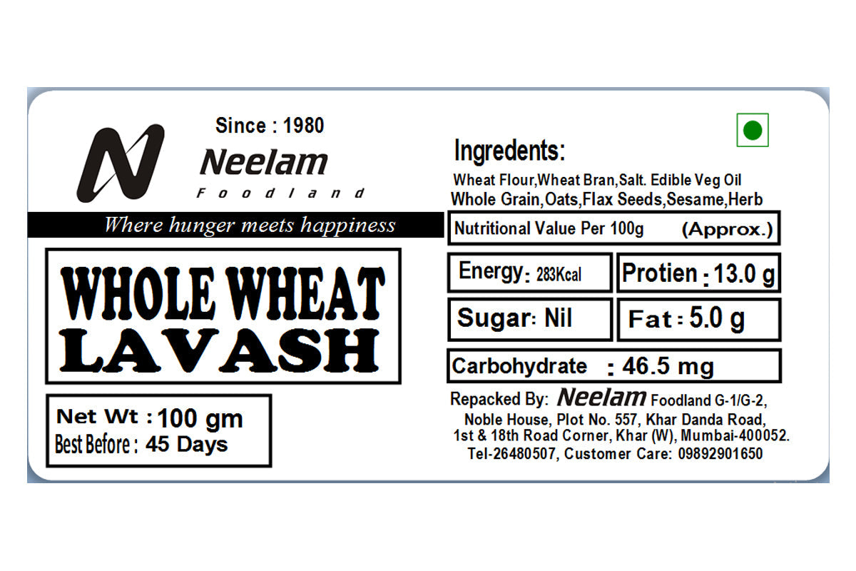 WHOLE WHEAT LAVASH 100 GM